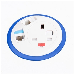 Pixel in-surface power module with 1 x UK socket, 2 x RJ45 sockets - black