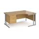 Maestro 25 right hand ergonomic desk 1600mm wide with 2 drawer pedestal - silver cantilever leg frame, oak top