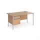 Contract 25 straight desk with 2 drawer pedestal and silver H-Frame leg 1400mm x 800mm - beech top