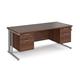 Maestro 25 straight desk 1800mm x 800mm with two x 2 drawer pedestals - silver cable managed leg frame, walnut top