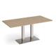 Eros rectangular dining table with flat brushed steel rectangular base and twin uprights 1600mm x 800mm - kendal oak