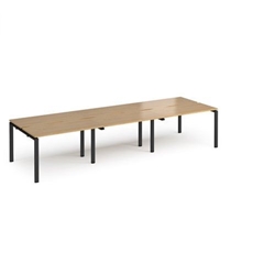 Adapt triple back to back desks 3600mm x 1200mm - black frame, oak top