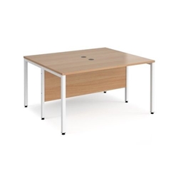 Maestro 25 back to back straight desks 1400mm x 1200mm - white bench leg frame, beech top
