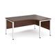 Maestro 25 right hand ergonomic desk 1600mm wide - white bench leg frame, walnut top