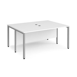 Maestro 25 back to back straight desks 1600mm x 1200mm - silver bench leg frame, white top