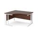 Maestro 25 left hand ergonomic desk 1400mm wide - white cable managed leg frame, walnut top