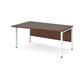 Maestro 25 left hand wave desk 1600mm wide - white bench leg frame, walnut top