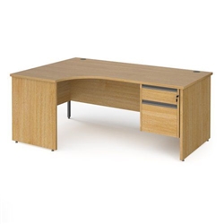 Contract 25 left hand ergonomic desk with 2 drawer graphite pedestal and panel leg 1800mm - oak