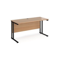 Maestro 25 straight desk 1400mm x 600mm - black cantilever leg frame, beech top