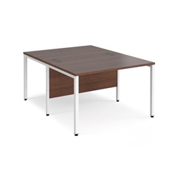 Maestro 25 back to back straight desks 1200mm x 1600mm - white bench leg frame, walnut top