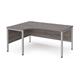 Maestro 25 left hand ergonomic desk 1600mm wide - silver bench leg frame, grey oak top