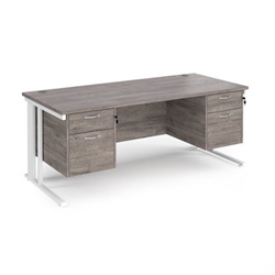 Maestro 25 straight desk 1800mm x 800mm with two x 2 drawer pedestals - white cable managed leg frame, grey oak top