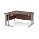 Maestro 25 left hand ergonomic desk 1400mm wide - silver cable managed leg frame, walnut top
