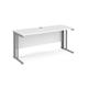 Maestro 25 straight desk 1600mm x 600mm - silver cable managed leg frame, white top