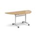 Semi circular deluxe fliptop meeting table with white frame 1600mm x 800mm - oak