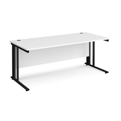 Maestro 25 straight desk 1800mm x 800mm - black cable managed leg frame, white top