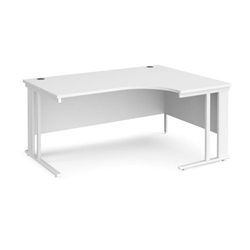 Maestro 25 right hand ergonomic desk 1600mm wide - white cable managed leg frame, white top