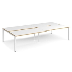Adapt sliding top double back to back desks 3200mm x 1600mm - white frame, white top with oak edging
