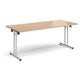Rectangular folding leg table with silver legs and straight foot rails 1800mm x 800mm - beech