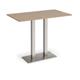 Eros rectangular poseur table with flat brushed steel rectangular base and twin uprights 1400mm x 800mm - kendal oak
