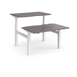 Elev8 Touch sit-stand back-to-back desks 1200mm x 1650mm - white frame, grey oak top