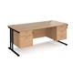 Maestro 25 straight desk 1800mm x 800mm with 2 and 3 drawer pedestals - black cantilever leg frame, beech top