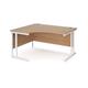 Maestro 25 left hand ergonomic desk 1400mm wide - white cantilever leg frame, beech top
