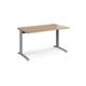 TR10 height settable straight desk 1400mm x 800mm - silver frame, beech top