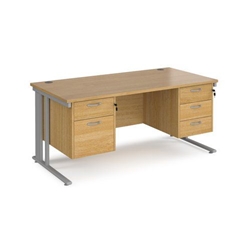 Maestro 25 straight desk 1600mm x 800mm with 2 and 3 drawer pedestals - silver cable managed leg frame, oak top