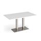 Eros rectangular dining table with flat brushed steel rectangular base and twin uprights 1400mm x 800mm - white