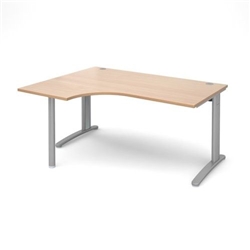 TR10 left hand ergonomic desk 1600mm - silver frame, beech top