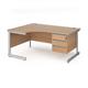 Contract 25 left hand ergonomic desk with 3 drawer pedestal and silver cantilever leg 1600mm - beech top