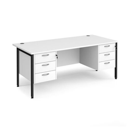 Maestro 25 straight desk 1800mm x 800mm with two x 3 drawer pedestals - black H-frame leg, white top