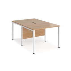 Maestro 25 back to back straight desks 1000mm x 1600mm - white bench leg frame, beech top