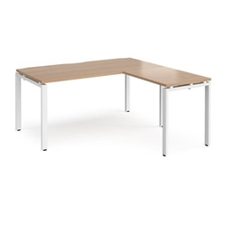 Adapt desk 1600mm x 800mm with 800mm return desk - white frame, beech top