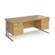 Maestro 25 straight desk 1800mm x 800mm with two x 3 drawer pedestals - silver cable managed leg frame, oak top
