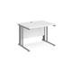 Maestro 25 straight desk 1000mm x 800mm - silver cable managed leg frame, white top