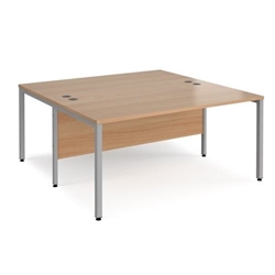 Maestro 25 back to back straight desks 1600mm x 1600mm - silver bench leg frame, beech top