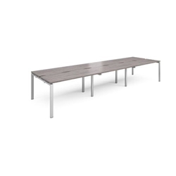Adapt sliding top triple back to back desks 4200mm x 1200mm - silver frame, grey oak top