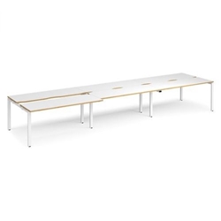 Adapt sliding top triple back to back desks 4800mm x 1200mm - white frame, white top with oak edging