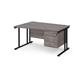 Maestro 25 left hand wave desk 1400mm wide with 3 drawer pedestal - black cantilever leg frame, grey oak top