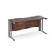Maestro 25 straight desk 1600mm x 600mm with 2 drawer pedestal - silver cable managed leg frame, walnut top