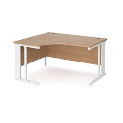 Maestro 25 left hand ergonomic desk 1400mm wide - white cable managed leg frame, beech top