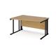 Maestro 25 left hand wave desk 1400mm wide - black cable managed leg frame, oak top