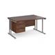 Maestro 25 right hand wave desk 1400mm wide with 3 drawer pedestal - silver cantilever leg frame, walnut top