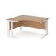 Maestro 25 left hand ergonomic desk 1400mm wide - white cable managed leg frame, beech top