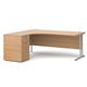 Maestro 25 left hand ergonomic desk 1800mm with silver cantilever frame and desk high pedestal - beech