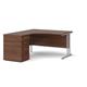 Maestro 25 left hand ergonomic desk 1400mm with silver cantilever frame and desk high pedestal - walnut