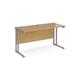 Maestro 25 straight desk 1400mm x 600mm - silver cantilever leg frame, oak top