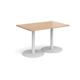 Monza rectangular dining table with flat round white bases 1200mm x 800mm - beech